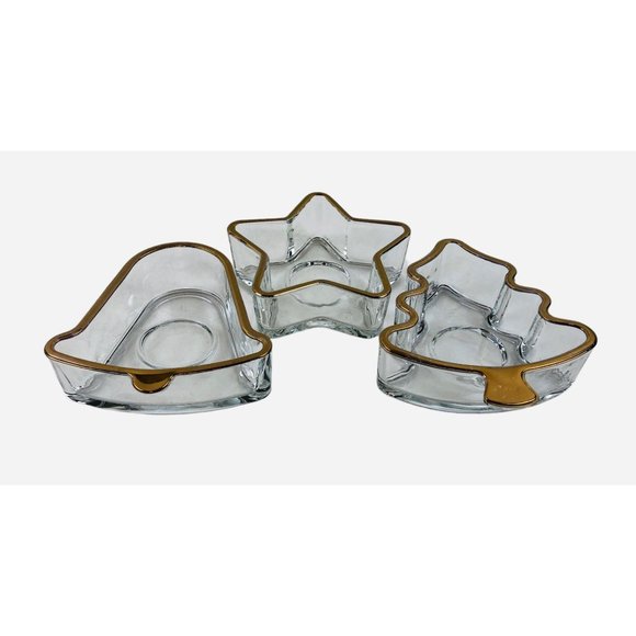 Holiday Gold Indiana Glass Christmas Candy Serving Dish Candle Holder Set of 3 - Picture 8 of 10